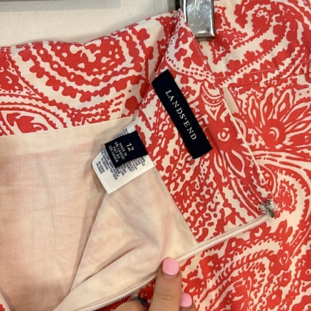 Land’s end cotton paisley print A-line skirt in coral/white size 12 - Picture 4 of 7